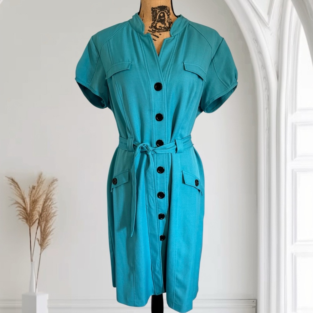 Amanda Lane Turquoise Belted Midi Dress